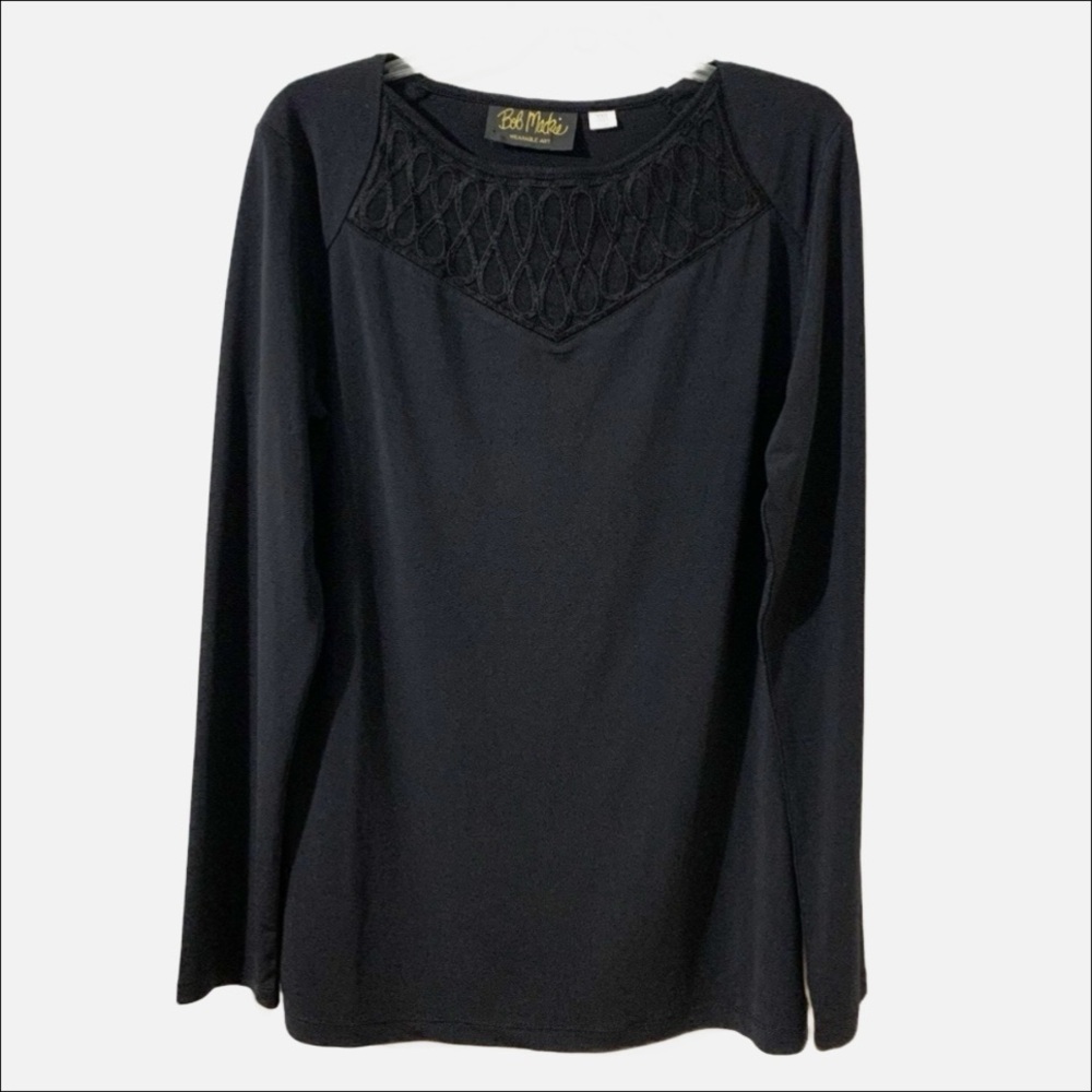 Bob Mackie Wearable Art Long Sleeve Rounded Neckline Mesh Panel / Ribbon Design